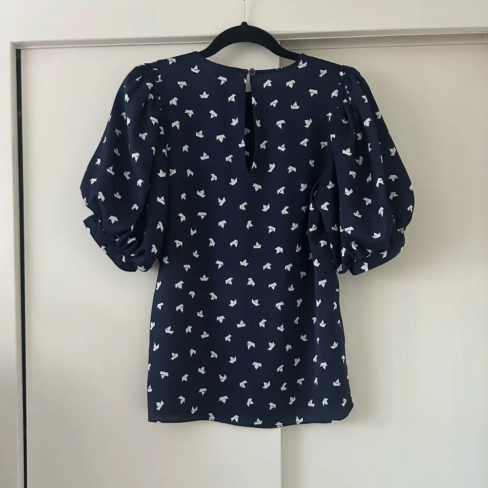 Kate Spade Navy Blue Patterned Blouse Women's Size XXS Designer Nautical Coastal